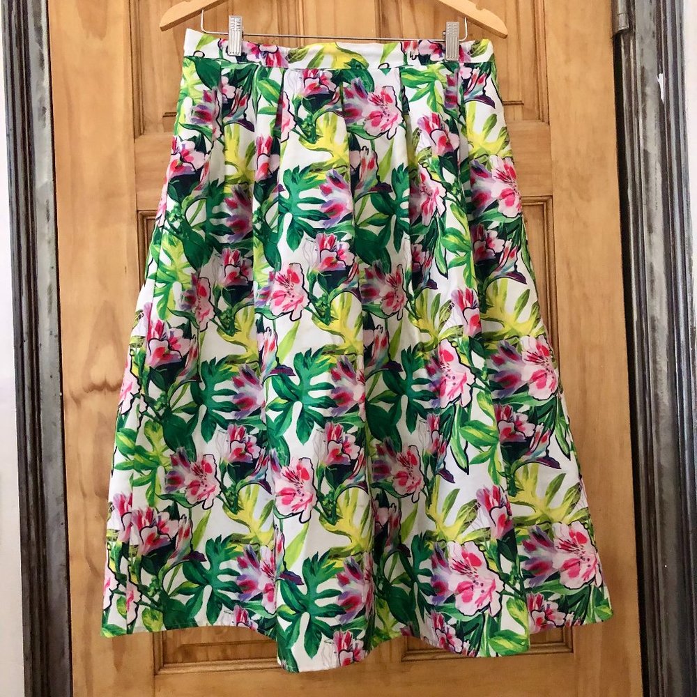 Structured Floral Midi Skirt